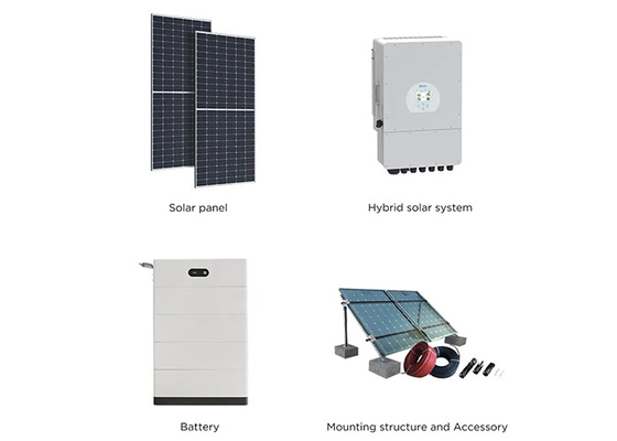 8KW 10KW Solar Energy System Hybrid Complete With PV Panels Inverters And Lithium Battery