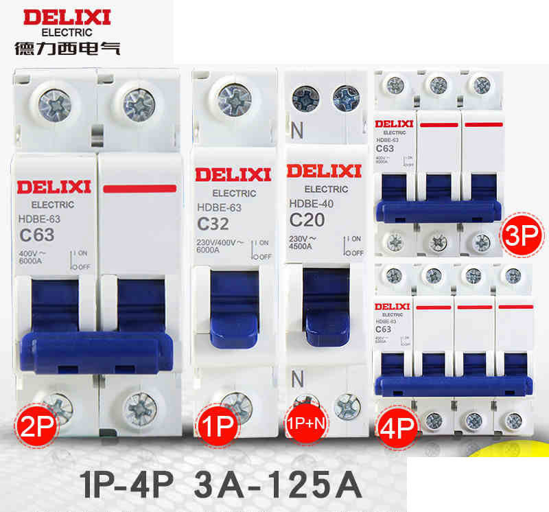 Delixi HDBE Miniature Industrial Circuit Breaker 1~63A 80~125A 1P 2P 3P 4P AC230/400V